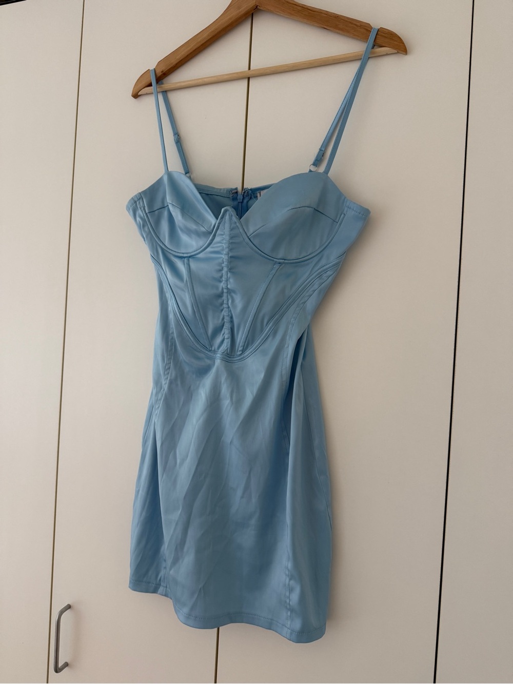 Adika Light Blue Satin Bustier Slip Dress